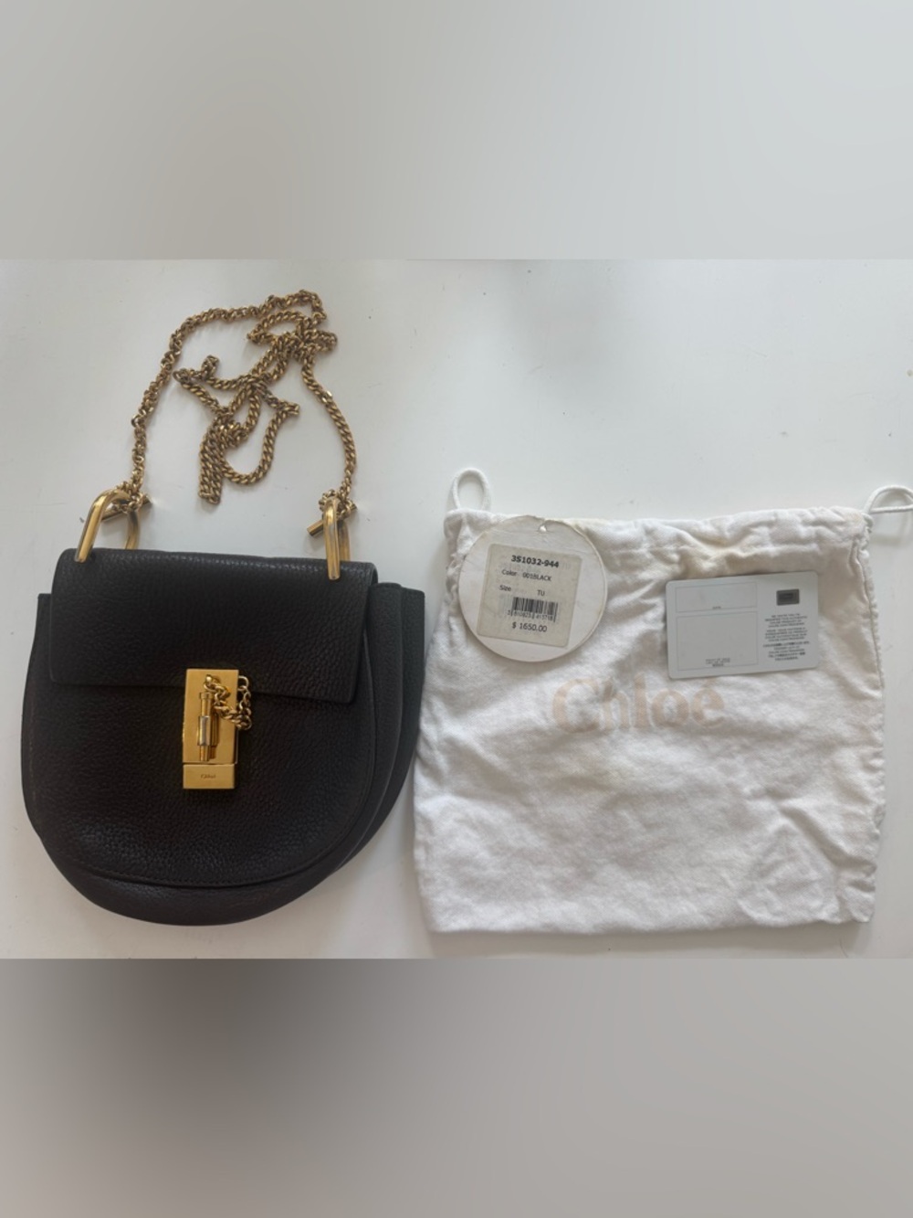 Chloe Drew Crossbody Bag, Black Grainy Leather with Gold Hardware
